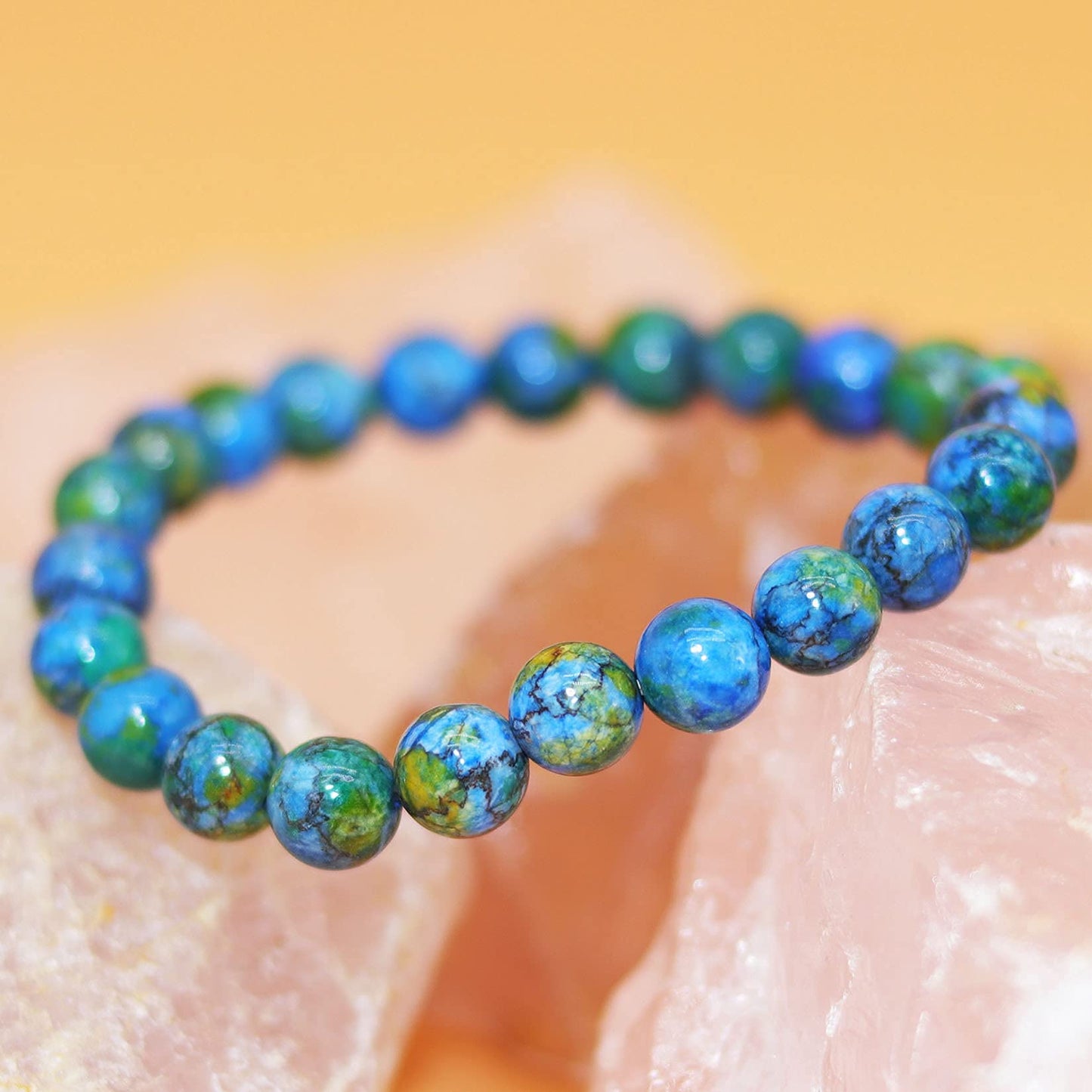 DAZCOLO 8mm Natural Gemstone Stretch Bracelet, Handmade Unisex Crystal Bracelets for Meditation, Yoga, Spiritual Healing & Positive Energy (Azurite)