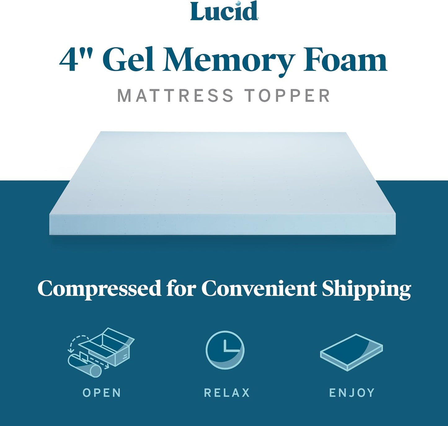 LUCID - LU40FF30GT 4 Inch Gel Memory Foam Mattress Topper-Ventilated Design-Ultra Plush-Full