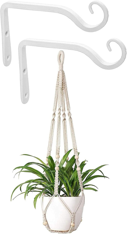 Mkono Macrame Plant Hangers Indoor Hanging Planter Basket and Wall Hooks, Decorative Flower Pot Holder No Tassels for Indoor Outdoor Home Decor, Ivory