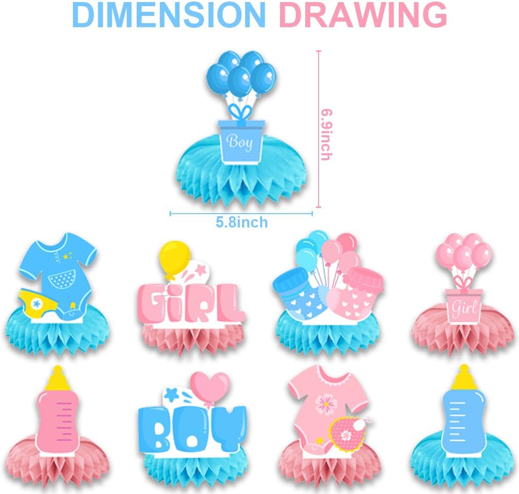 9Pcs Gender Reveal Decoration Honeycomb Centerpiece Decorations for Baby Shower Pink and Blue Centerpieces for Boy or Girl Gender Reveal Decor