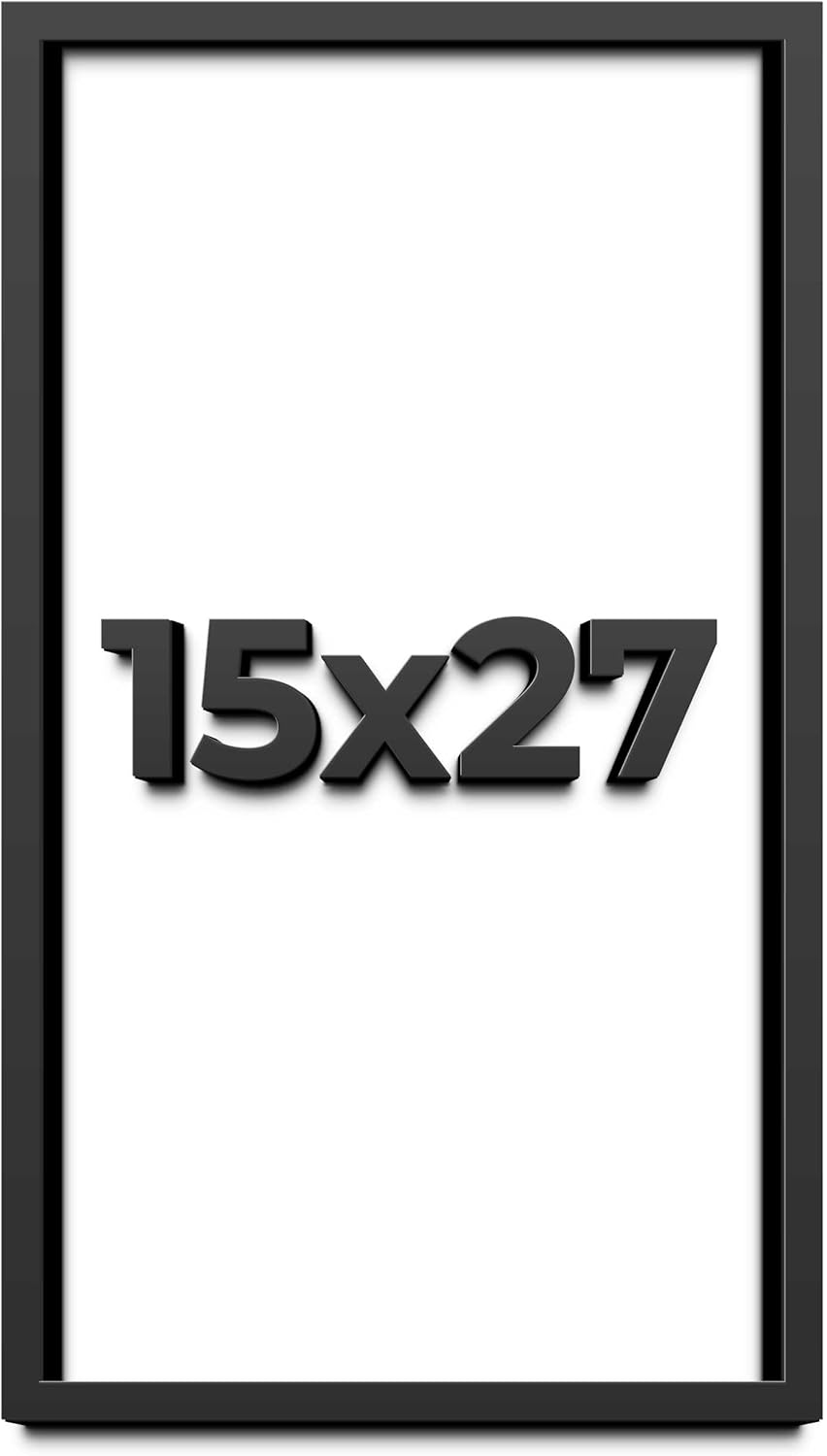 15x27 Shadow Box Black Solid Wood Display Frame with White Acid-Free Backing UV Acrylic & Hanging Hardware - with 3/4" Usable Depth