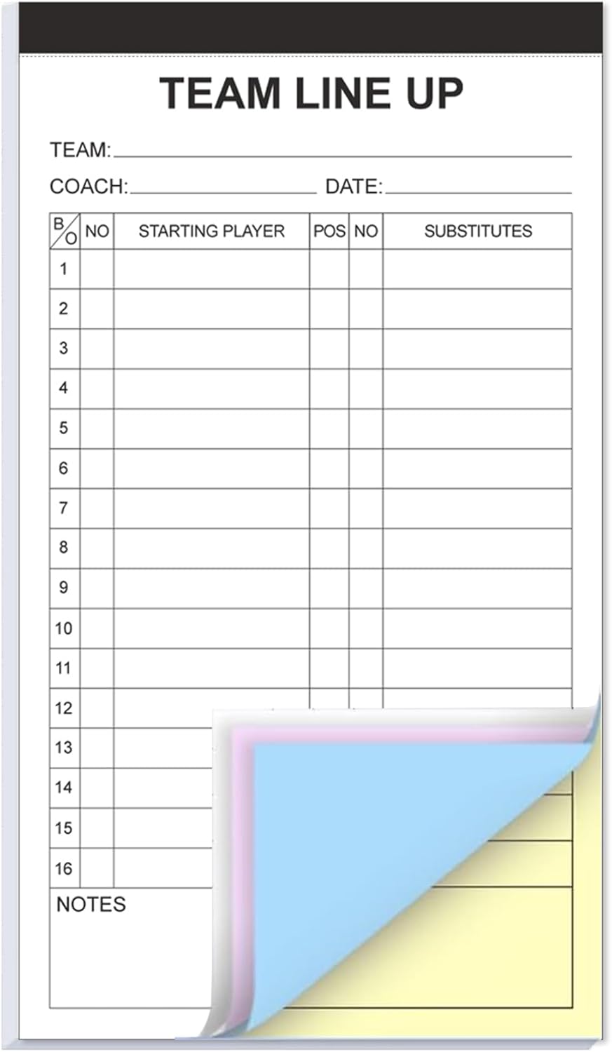 Baseball/Softball Lineup Cards, 4 Part Carbonless, 32 Player Roster Line up Sheets for Coaches, Team, Sports, 4.5" x 8"
