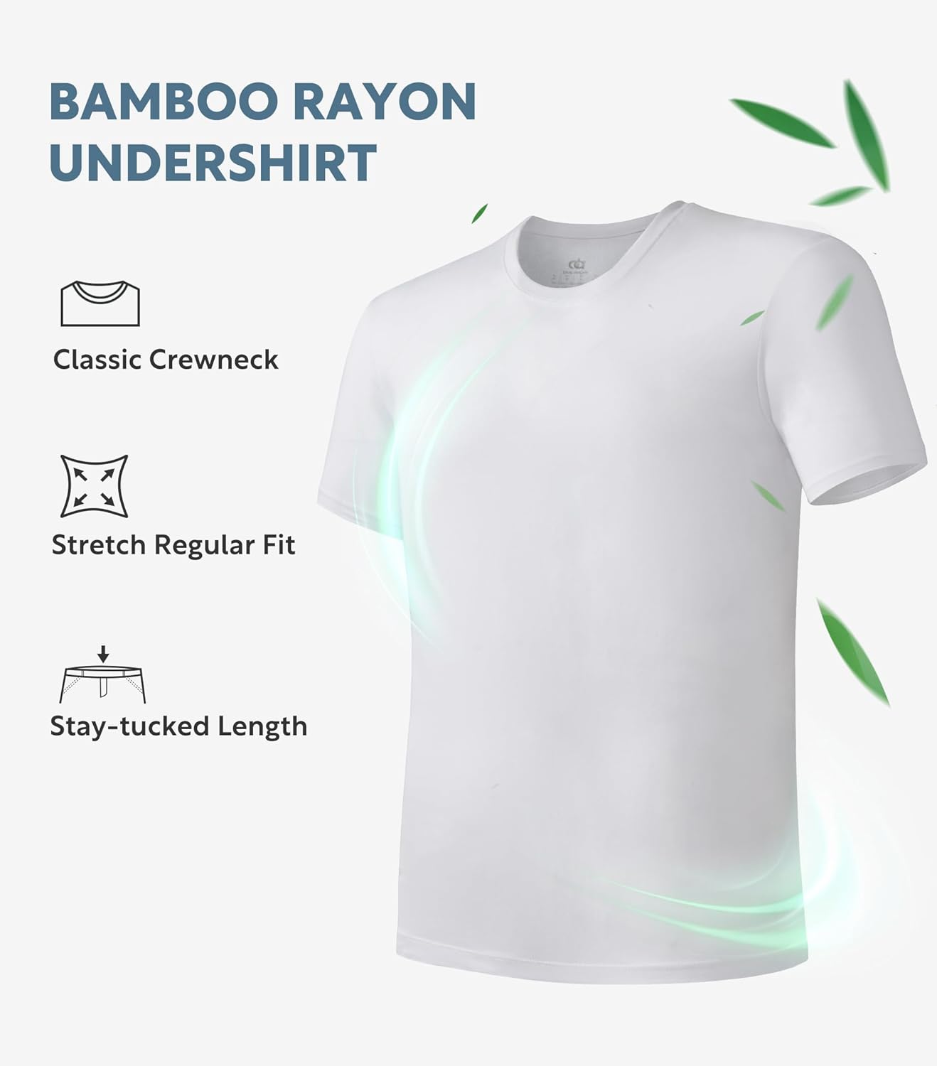 DAVID ARCHY Men's Undershirt Bamboo Rayon Moisture-Wicking Crewneck T-Shirts Stretch Tees for Men, 3 or 5 Pack