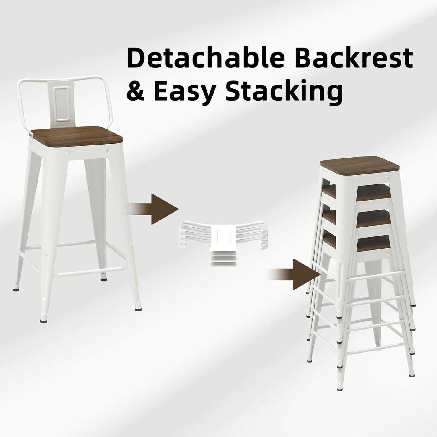 24 Inch Swivel Bar Stools Set of 4, Counter Height Bar Stools with Low Back, Metal Industrial Bar Chairs for Kitchen Island (White)