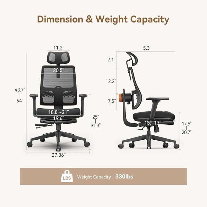 Newtral Ergonomic Office Chair with Footrest, Auto-Adjusting Lumbar Support, 4D Armrests & High Back - Adjustable Seat Depth, Height & 136° Tilt for Home Office & Gaming