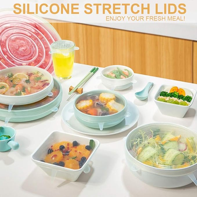 4 Pack Same Size Silicone Stretch Lids, Thicker Reusable Sturdy Silicone Container Cover, Expandable Food Storage Covers, Dishwasher and Freezer Safe, 2.56in(6.5cm)