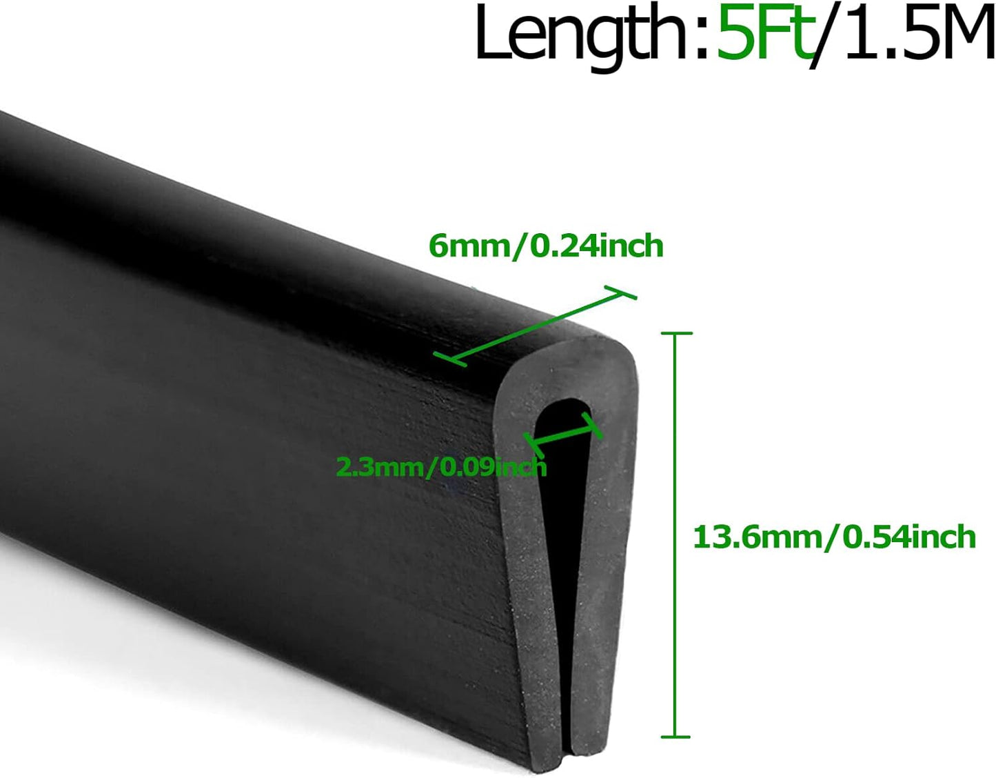 Rubber Edge Trim Black, U Channel PVC Plastic, Metal Sharp Edge Protector Fit for 0.09", Length 5 Feet (1.5 Meter)
