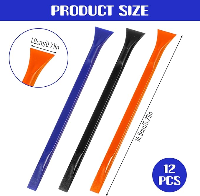12 PCS Plastic Scraper Non Scratch Scrapers Cleaning Tool Multi-Purpose Label Scraper Remover Pen for Paint, Stickers, Labels, Tight Spaces, Crevices (Black, Blue, Orange)