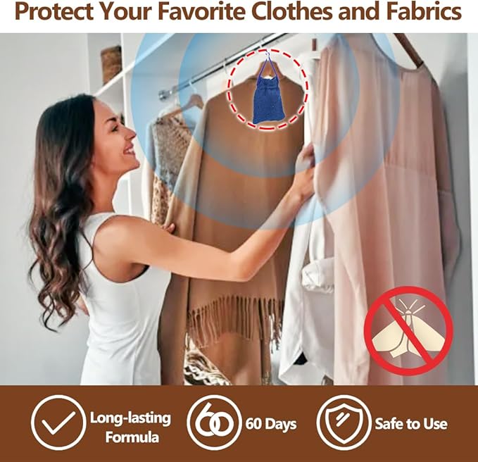 10 Pack Natural Moth Repellent for Clothes Indoor Use, Alternative Moth Balls Moth Traps for Clothes, Peppermint and Thyme Essential Oils Effectively Keep Moths Away from Closet Drawers Woolen Silk