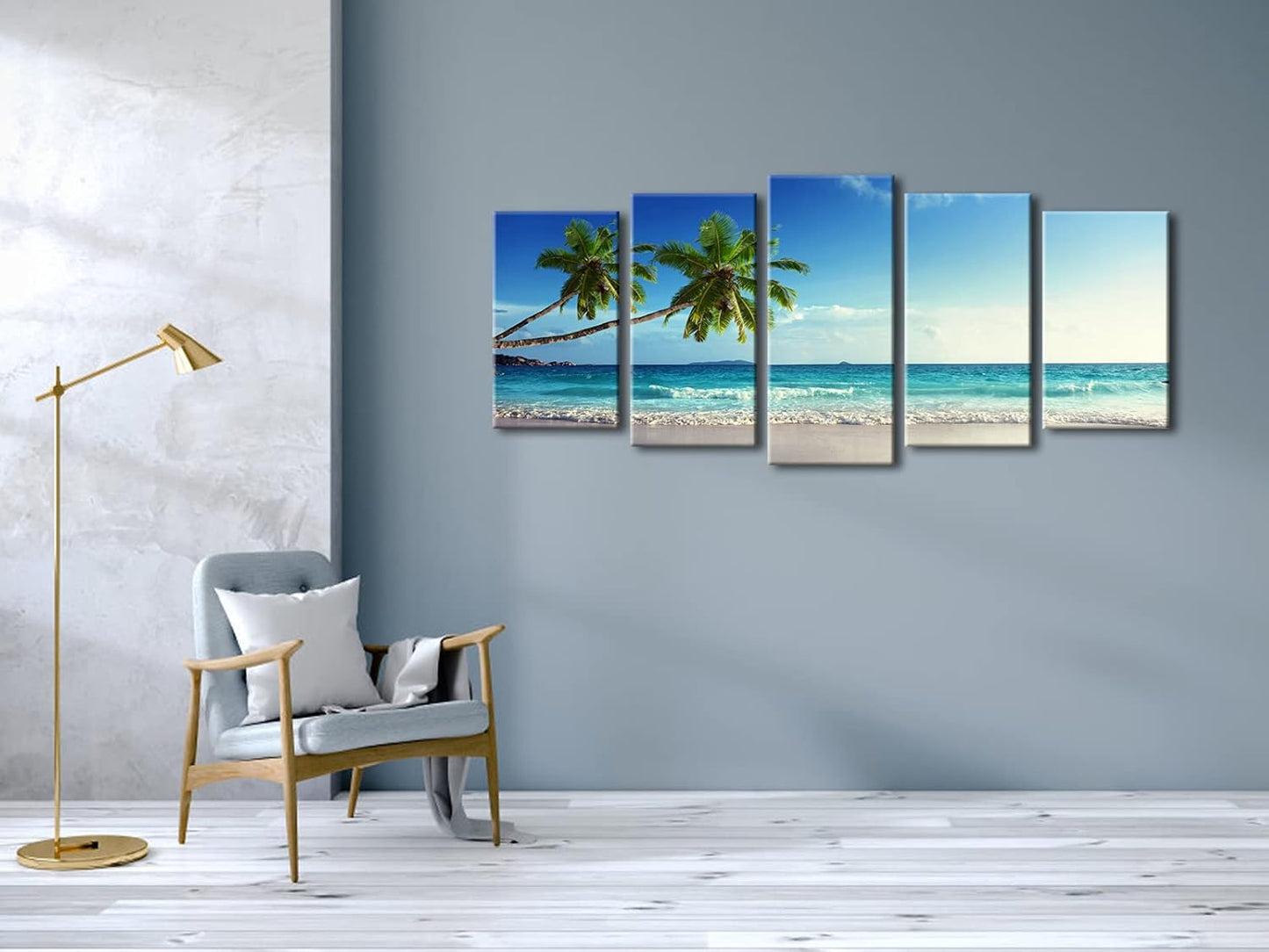 Wieco Art 5 Piece Large Modern Contemporary Ocean Sea Beach Giclee Canvas Prints Artwork Gallery Wrapped Seascape Pictures Paintings on Canvas Wall Art for Living Room Bedroom Home Decorations L