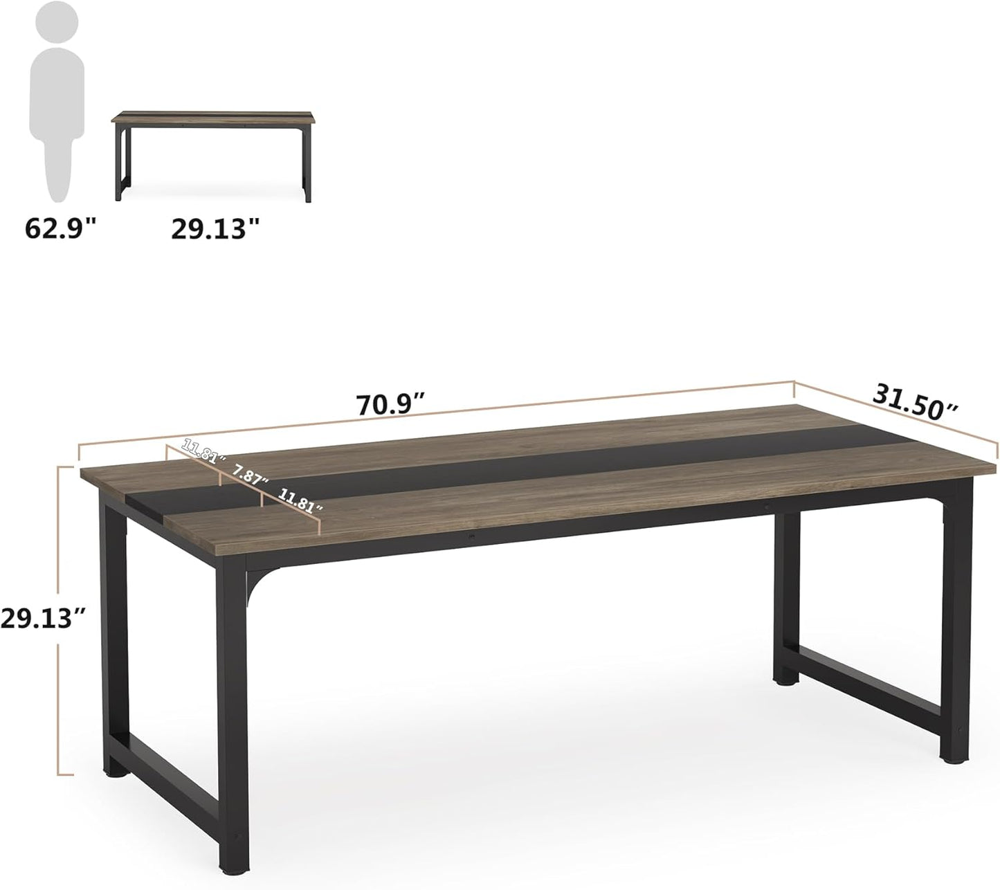 Tribesigns Modern Computer Desk, 70.8 x 31.5 inch Large Office Desk Computer Table Study Writing Desk Workstation for Home Office, Grey/Black