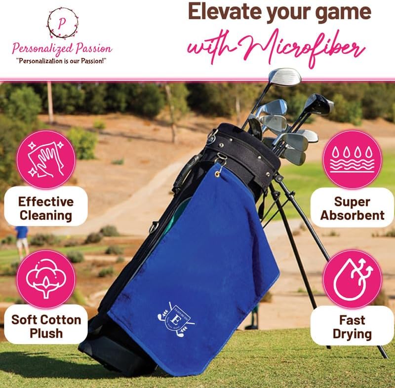 Personalized Passion Golf Towels with Corner Grommet - 16"x26" Customized Velour Cotton Golf Bag Towels with Name - Super Soft and Highly Absorbent - Quickly Remove Dirt and Sweat - Gold