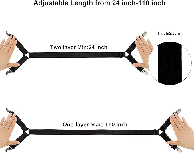 Attmu Bed Sheet Straps, 2 Pack Fitted Bed Sheet Fasteners Clips Adjustable Crisscross Bed Sheet Holder Straps for Corners Mattress Sheet Suspenders Grippers Bedding Accessories, Black