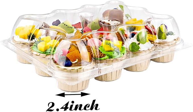 TWOWYHI 12 Counts x 15 Sets Cupcake Containers 12 Count Cupcake Boxes Plastic Cupcakes Carrier Holders for Clear Plastic Disposable Cupcakes Containers with Detachable Tall Lid