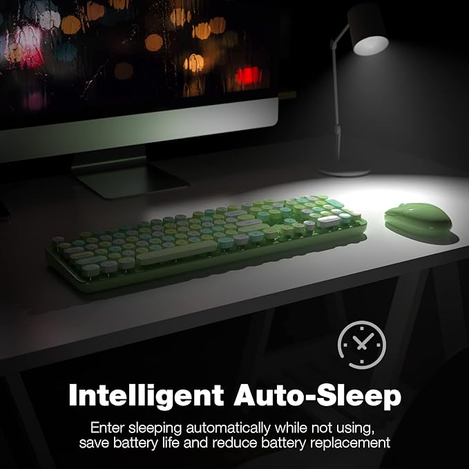 MOFII Wireless Keyboard and Mouse Combo, Retro Green 2.4GHz Full Size Colorful Keyboards with Round Keycaps, Cute Wireless Mouse for Laptop, PC, Chromebook, Smart TV, Computer, Windows