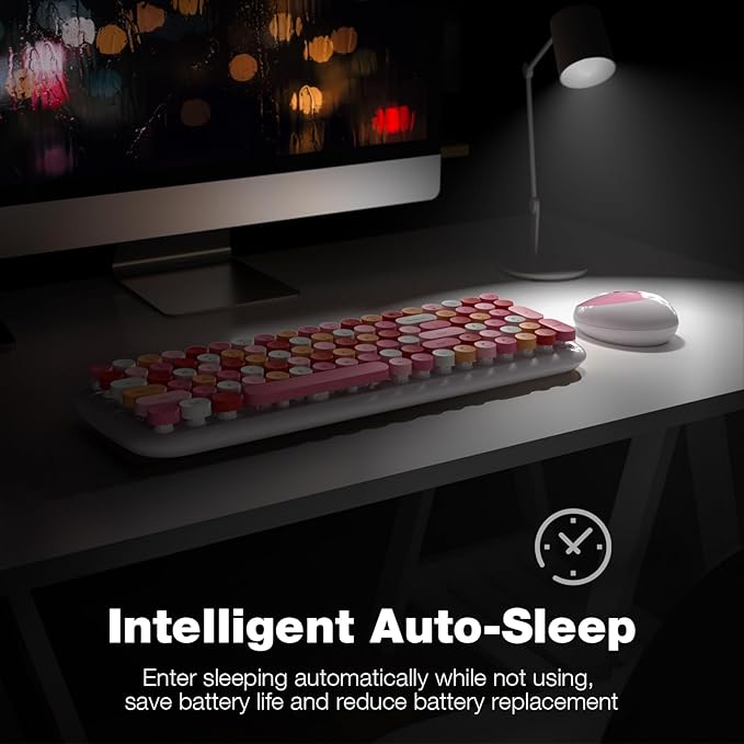 MOFII Wireless Keyboard and Mouse Combo, 2.4GHz Retro Typewriter Keyboard, Plug and Play, for PC Desktops Laptop Windows(White Mixed)