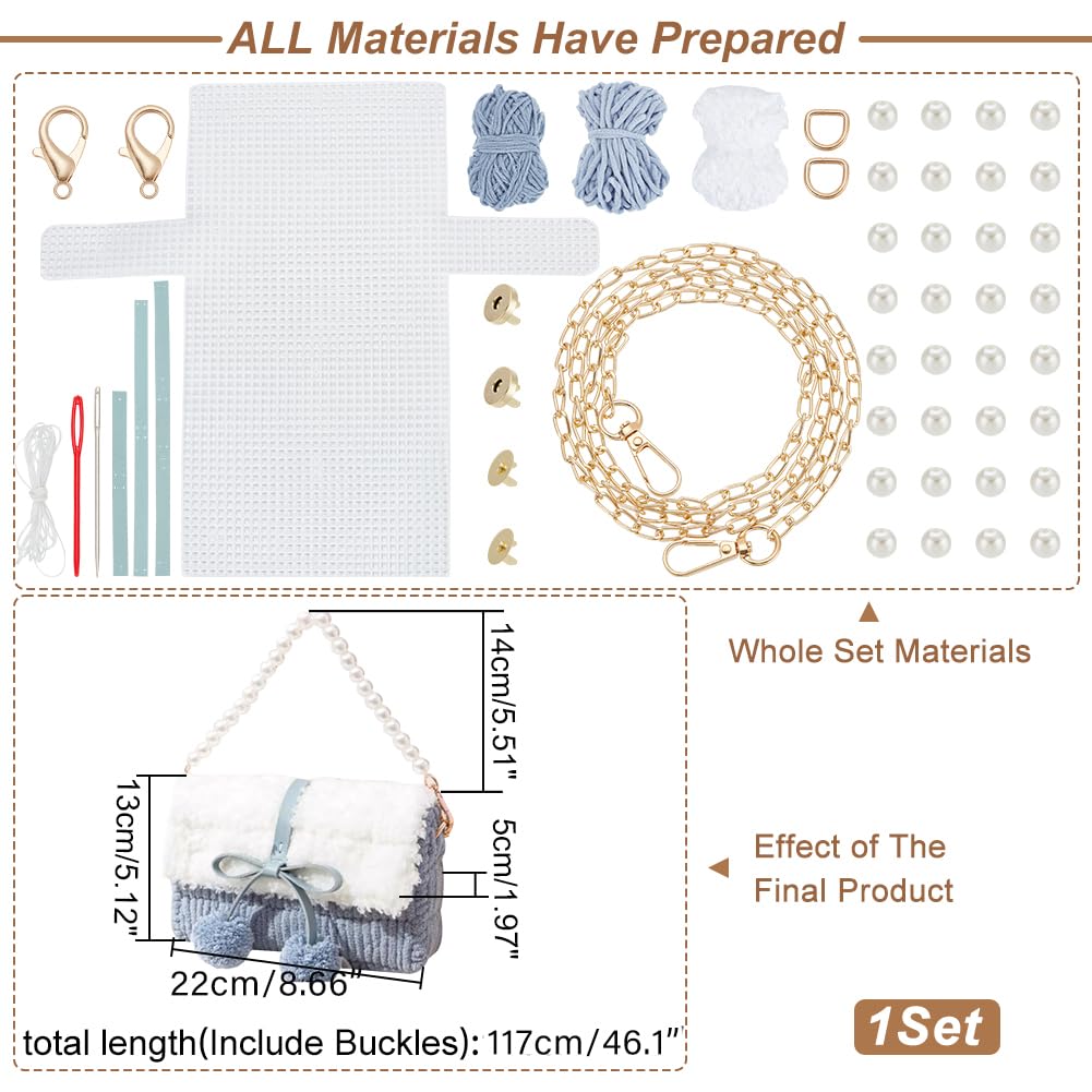 WADORN DIY Knitting & Crochet Handbags Kit, Mesh Plastic Canvas Kit for Shoulder Bags, Crossbody Bags, Handmade Purse Materials, Sky Blue