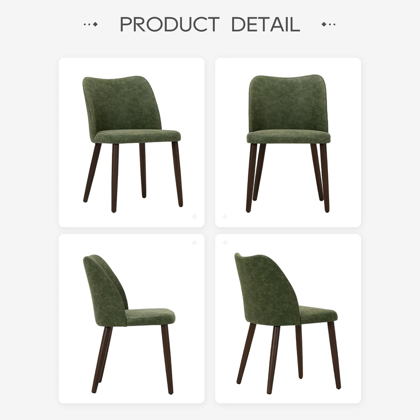 COLAMY Upholstered Dining Chairs Set of 2, Modern PU Leather Dining Room Kitchen Side Chair with Padded Seat and Wood Legs Restaurant/Cafe, Green