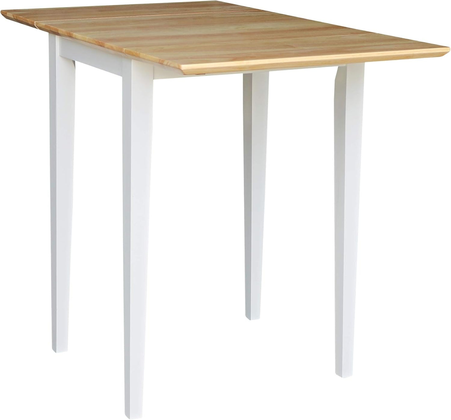 IC International Concepts, Solid Wood Small Drop Leaf Dining Table, Solid Real Wood, Sturdy Parawood, White/Natural