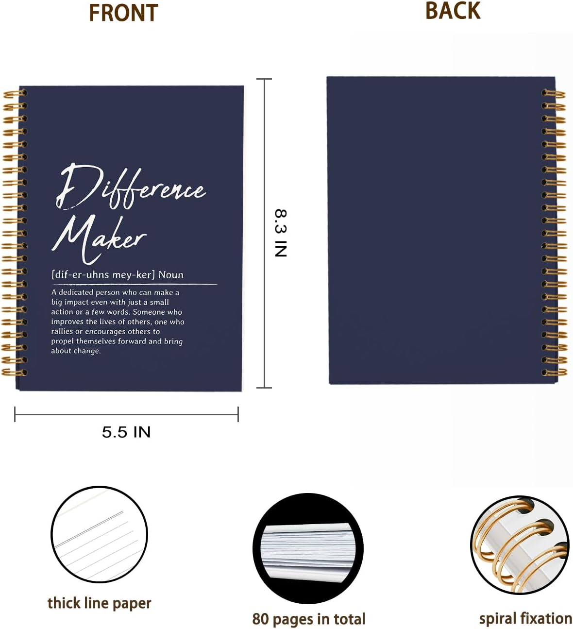OXW Navy Blue Notebooks for Work, Difference Maker Gift Meeting Notebook Journal for Writing, Employee Appreciation Gifts, Thank You Gifts for Women Men Leader Mentor Boss Manager, 5.5"x8.3"