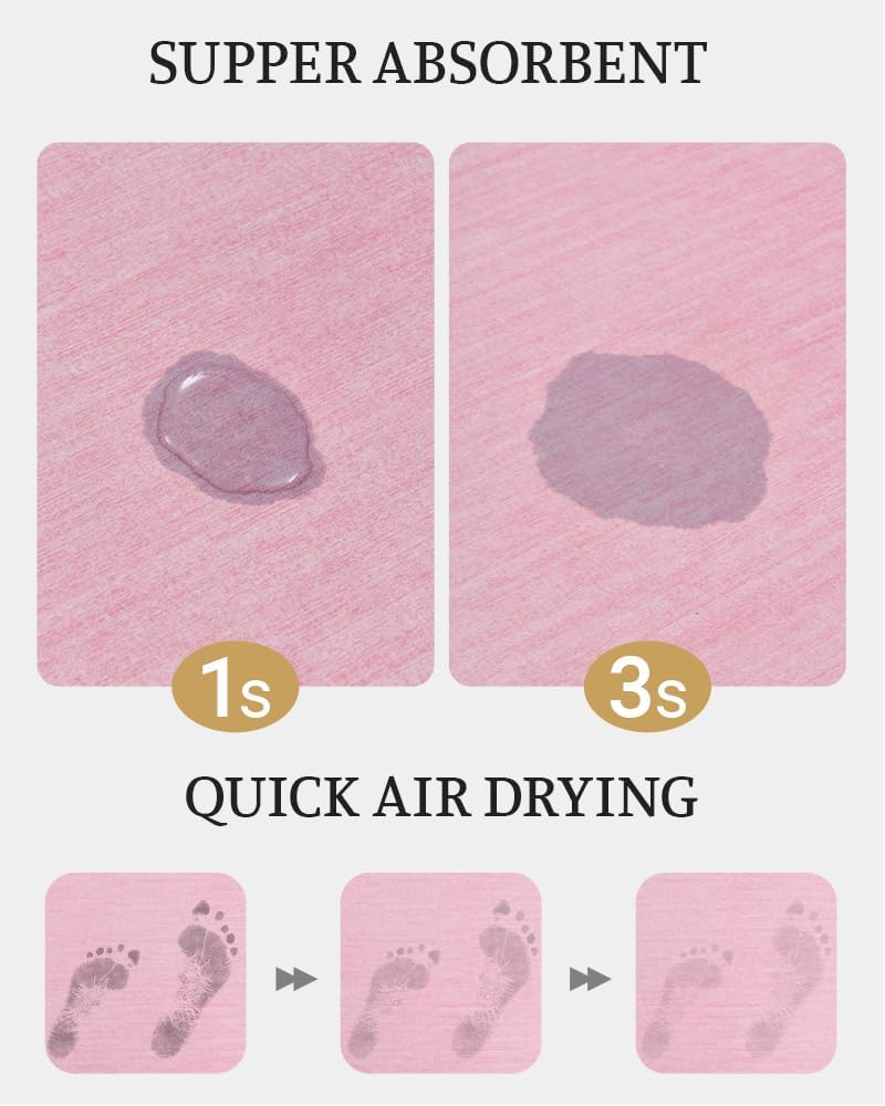 Mecko Bath Mat Rug, Ultra Thin Bathroom Rug -Rubber Non-Slip Quick Dry Absorbent Bath Mat Fit Under Door, Faux Suede Surface Bathroom Floor Mats for Bath, Shower, or Sink (Pink,16"x24")