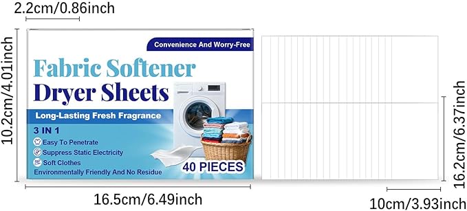 Fabric Softener Dryer Sheets, Scented & Refreshing, 1box/40 Pieces, Static Cling and Wrĭnkle Reducer Gentle Fabric Care, Clothes Softening Dryer Sheets, Versatile Use, for Clothes, Towels, Bedding