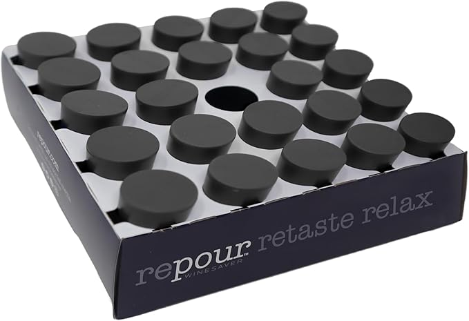 Repour Wine Saver and Stopper - Removes Oxygen, Preserving and Keeping Wine As Fresh As The Day The Bottle Was Opened - 48-Pack - Black
