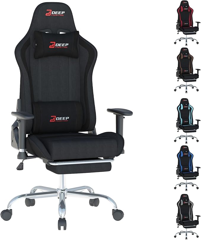 Fabric Gaming Chair, Skin-Friendly and Breathable, Manufactured by A Reputable Manufacturer, Safe and Stable, Specially Designed for Gaming.with Footrest Mg(1005-Black)
