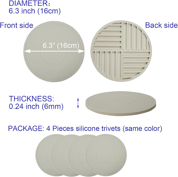 4 Pieces Silicone Trivet Mats, Pot Holders, Kitchen Tools, Heat Resistant Non-Slip Pads for Dishes, Bowls, Jar Opener, Easy to Wash and Dry Pan Cushions (Beige)