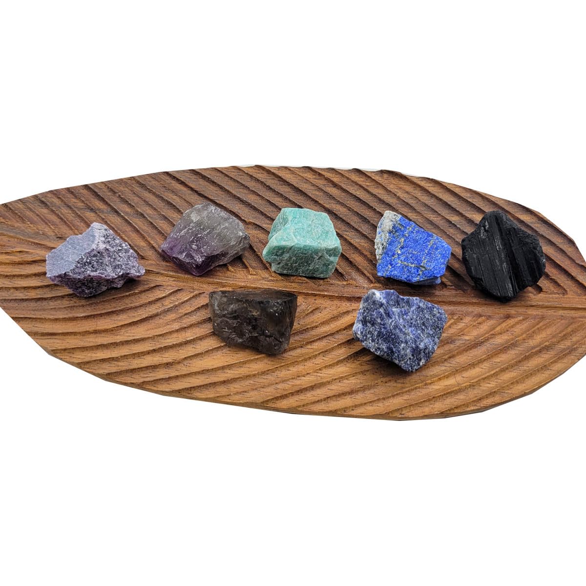7Pcs Energy Crystals for Home Protection Raw Crystals Set of Smoky Quartz,Fluorite,Black Tourmaline,Lepidolite,Lapis Lazuli,Sodalite,Amazonite(Crystals for Home Protection)