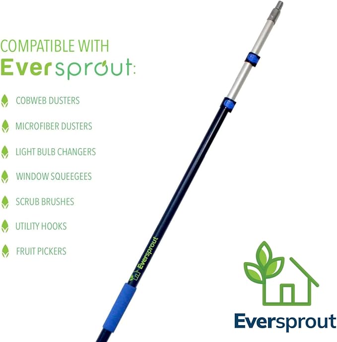 EVERSPROUT 6.5-to-18 Foot Telescopic Extension Pole (25 Ft Reach) | Lightweight Sturdy Aluminum | Easy Flip-Tab Lock Mechanism | Twist-On Metal Tip works for Squeegee, Duster, Paint Roller (pole only)