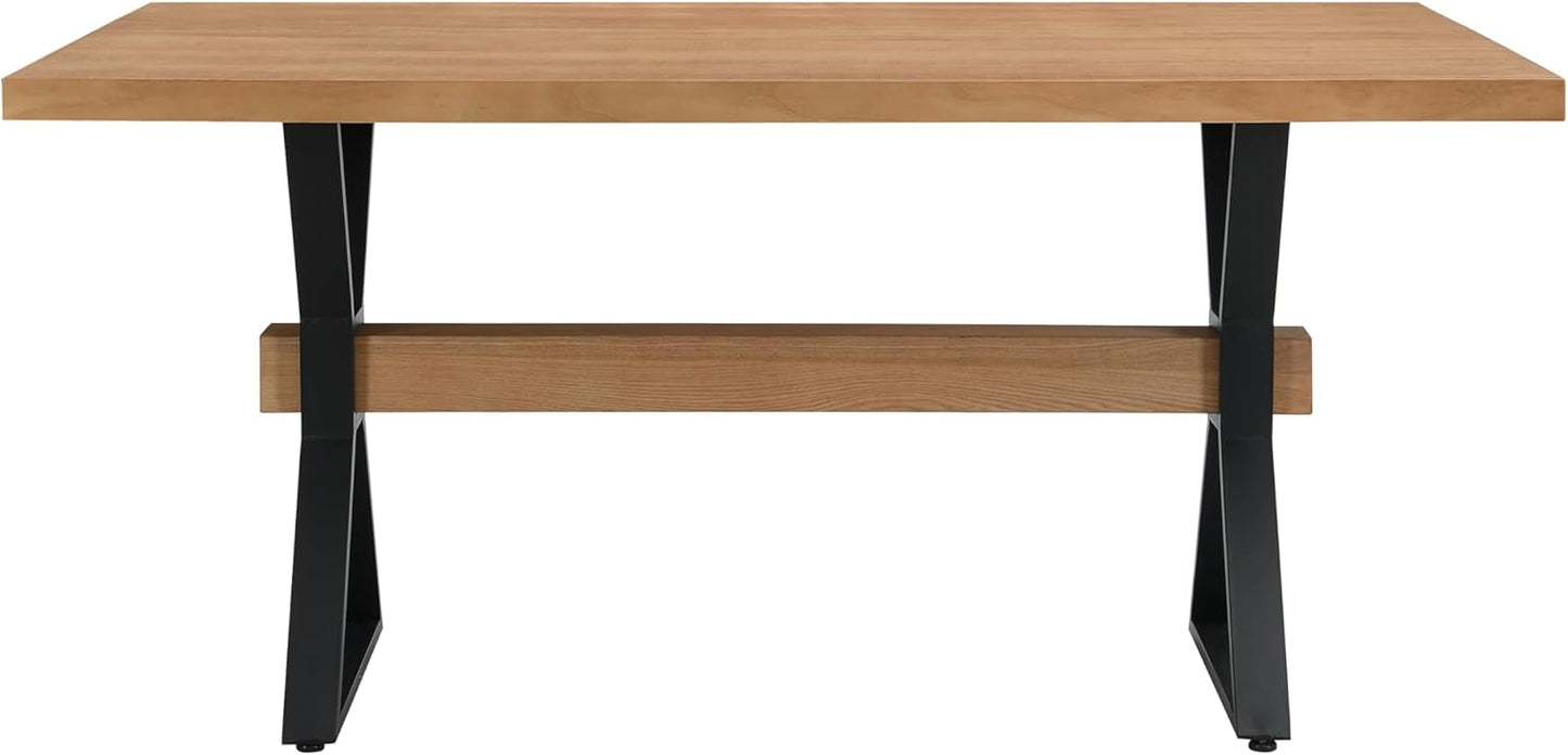 Christopher Knight Home Keyats 63 Inch Dining Table for 6 People, Modern Farmhouse Kitchen Table with X-Shaped Metal Legs, Rectangular Dinner Furniture for Dining Room, Home Office, Natural
