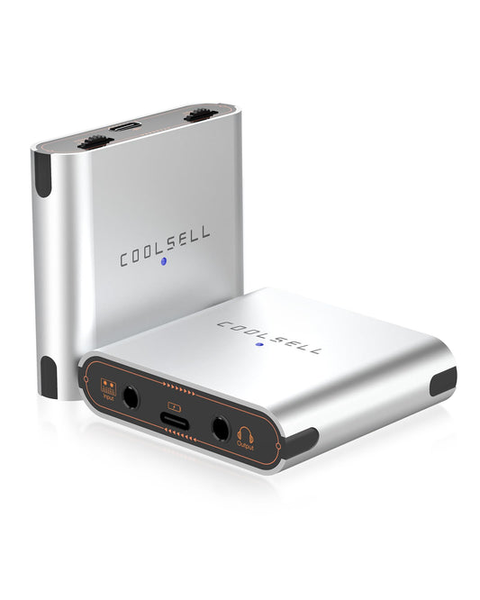 Coolsell Portable Audio Interface 24Bit/192Khz, Dual Gain Knob, Stereo Usb C And Iphone Interface For Live Streaming And Recordi