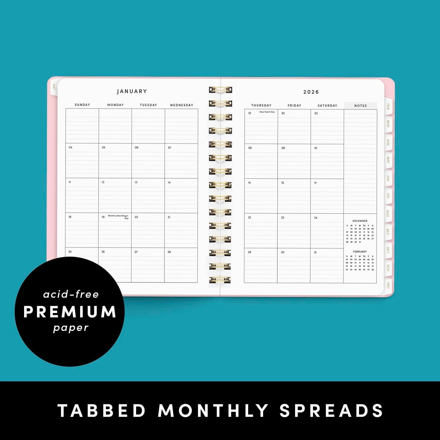 PAPERAGE 2026 Weekly & Monthly Planner, 12 Months (January 2026 - December 2026), 6.6 in x 8.1 in, Spiral Bound 2026 Planner with Weekly, Monthly & Yearly Views, Note Pages & Inner Pocket – Black