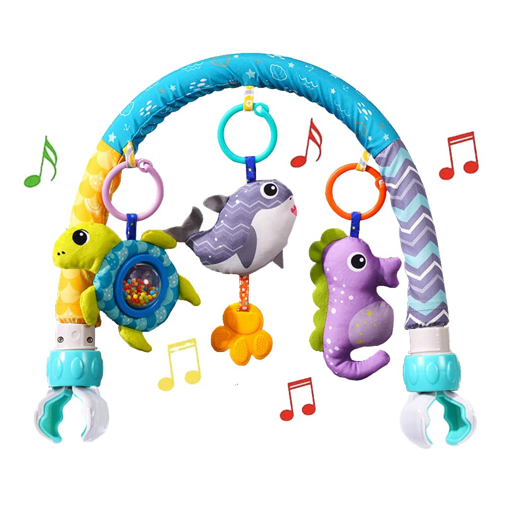 ORZIZRO Baby Stroller Arch Toys, Crib Mobile for Infants Adjustable Bassinet Mobile with Universal Clamp, Activity Toy Bar for Bouncer Newborn CarSeat Stroller Toy Sense Toys for Baby 0 6 12 Months