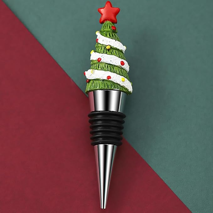 1Pack Christmas Tree Wine Bottle Stoppers, Thanksgiving Halloween Easter Holiday Decor - Resin Handmade Decorative Wine Stoppers - Wine Gift for Hostess - Cute Wine and Beverage Corker Bottle Sealers