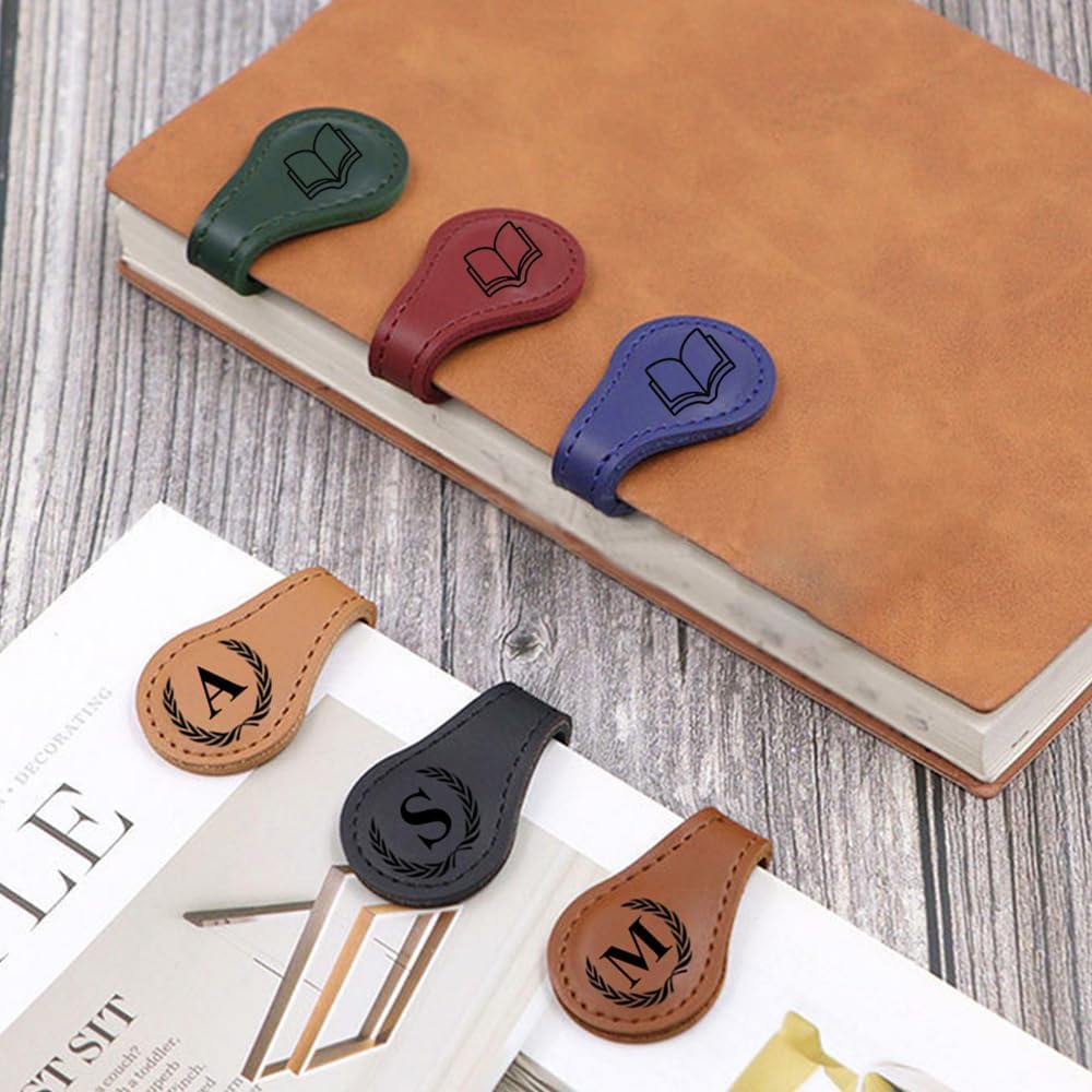 Personlized Magnetic Leather Bookmarks with Initials, Customized Book Marks Clip 26 Letters Bookmark for Reading Women, Men, Kids,Cute Book Markers Meaningful Gift for Book Lovers (Red, Y)