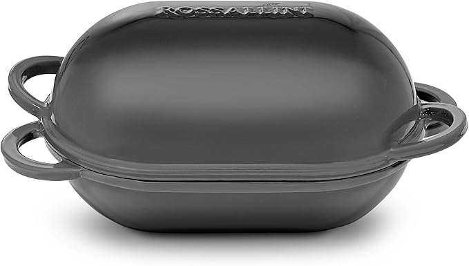 Signature Enameled Cast Iron Sourdough Bread Oven | Non-Stick with Tight Fitting Lid for Perfect Baking and Bread Making | 2QT Oval Oven With Lid [Oyster Grey]