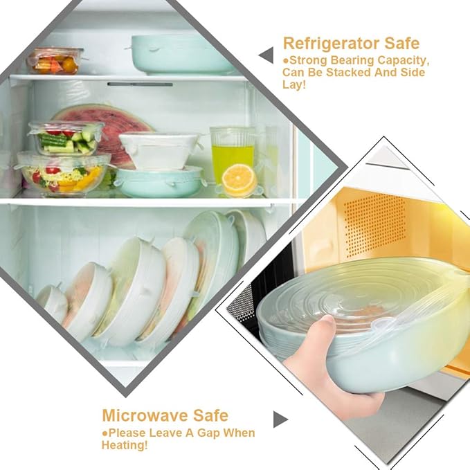 4 Pack Same Size Silicone Stretch Lids, Thicker Reusable Sturdy Silicone Container Cover, Expandable Food Storage Covers, Dishwasher and Freezer Safe, 8.07in(20.5cm)