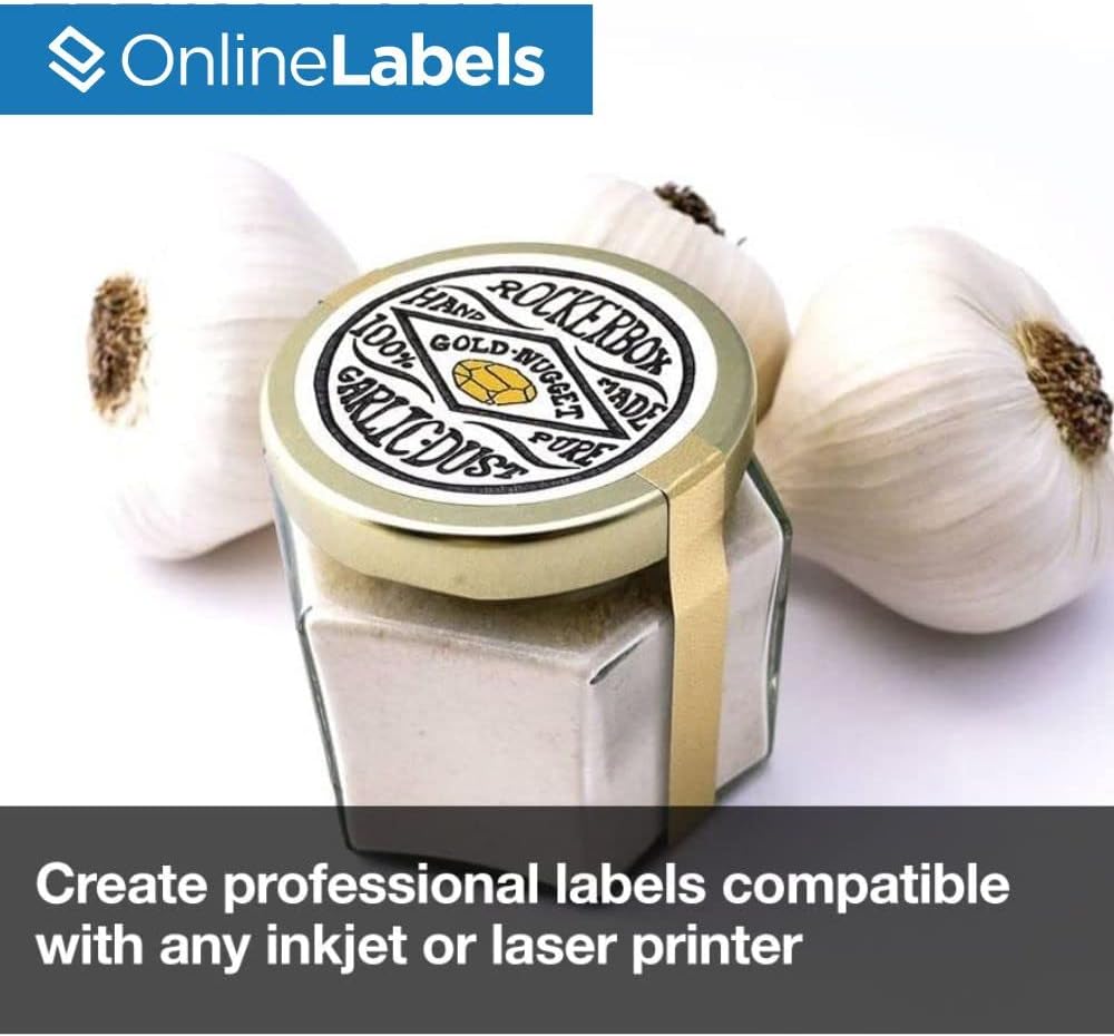 2" Round Labels - Permanent Adhesive, White Matte - Great for Candle and Jar Lids, Products, Favor Labels - Pack of 20,000 Circle Stickers, 1,000 Sheets - Inkjet/Laser Printers, OL5375WX, OnlineLabels