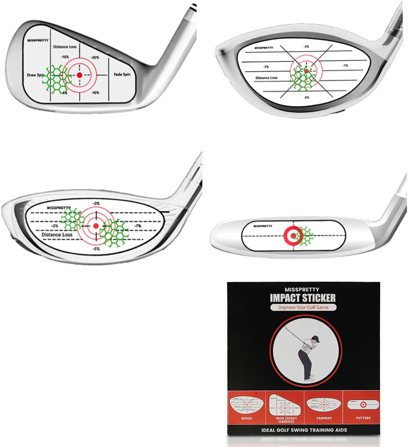 MISSPRETTY Golf Impact Tape Training aid Golf Club face Impact Stickers Can Effectively Improve Your Golf Skills Golf Impact Stickers Precise Force, Clearly Visible
