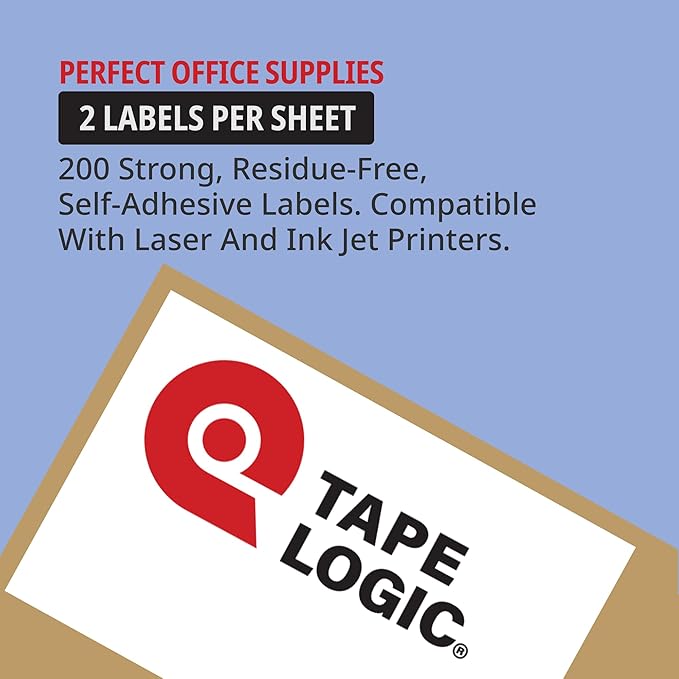 Tape Logic Laser Labels Rectangle 8 1/2" x 5 1/2" White (200-pk) Self-Adhesive All Purpose Blank Sticker Label Half Sheet Printable Office & Personal Supplies for Address, Shipping & Mailing