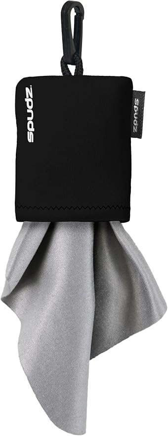 SPUDZ Classic Microfiber Lens Cleaner – Clip-On Pouch, Washable – for Binoculars, Scopes, Glasses, Screens | Black, 10 x 10 Inch