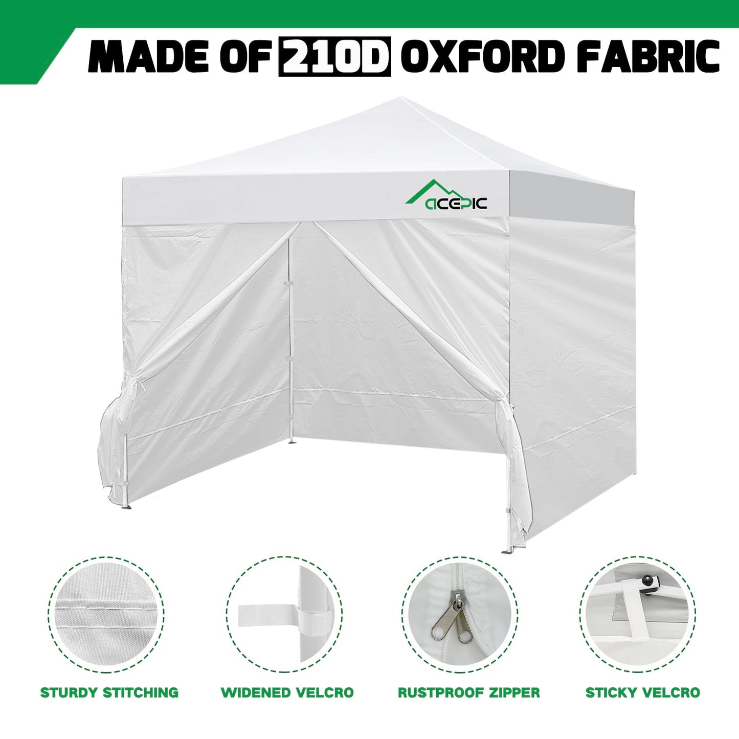 Acepic 10x10ft Canopy Sidewalls with Door for Pop Up Canopy Frame,Waterproof UV Protection Material for Outdoor Events, Courtyard, Vendor Booths(White, 4PCS Sidewalls Only, Canopy Tent NOT Included)