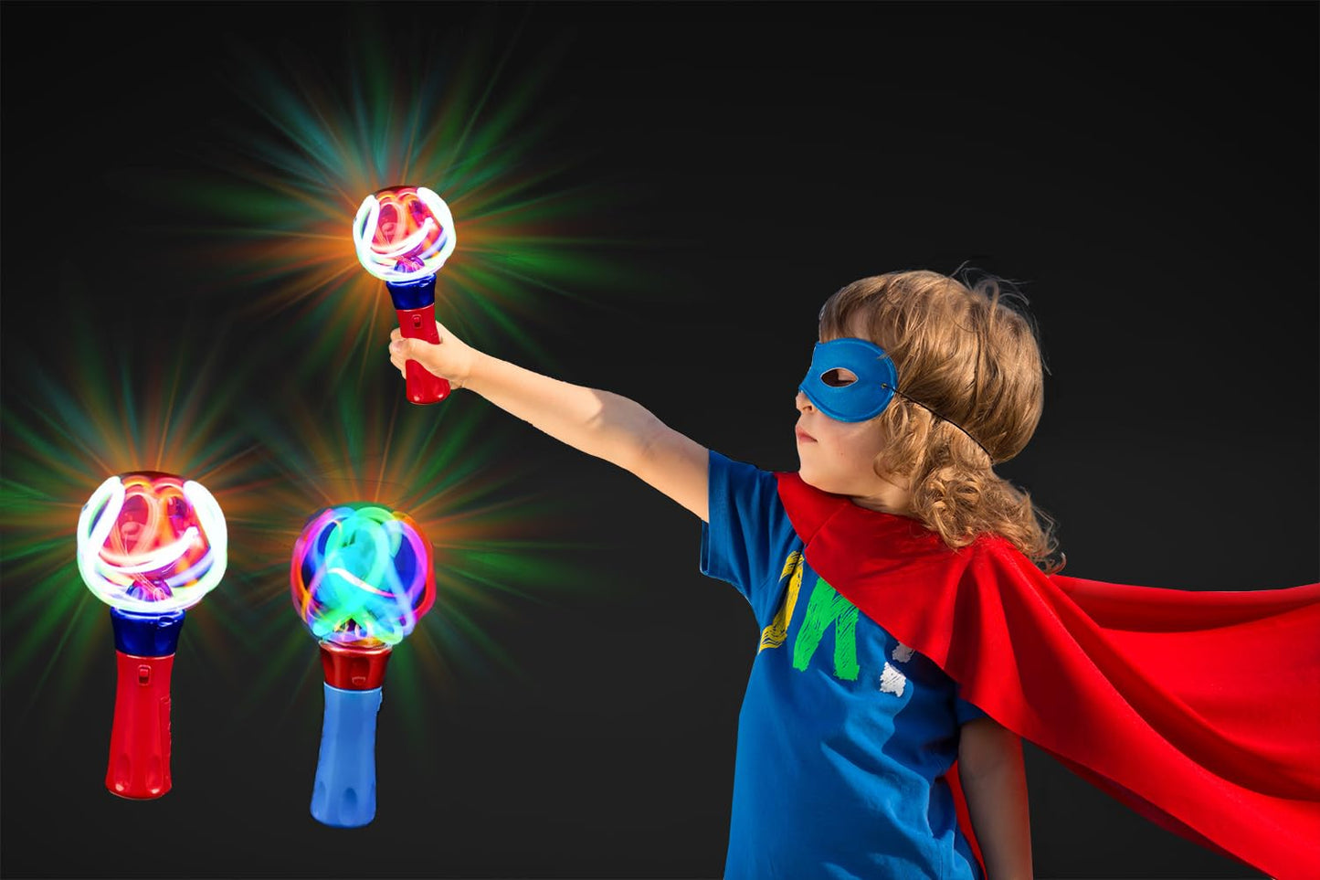 The Dreidel Company Light-Up Orbiter LED Spinning Wand, with Push Button, 7" Inches, Great Gift Idea for Boys, and Girls, Birthday Party Favor, Events, and Gatherings (Single)