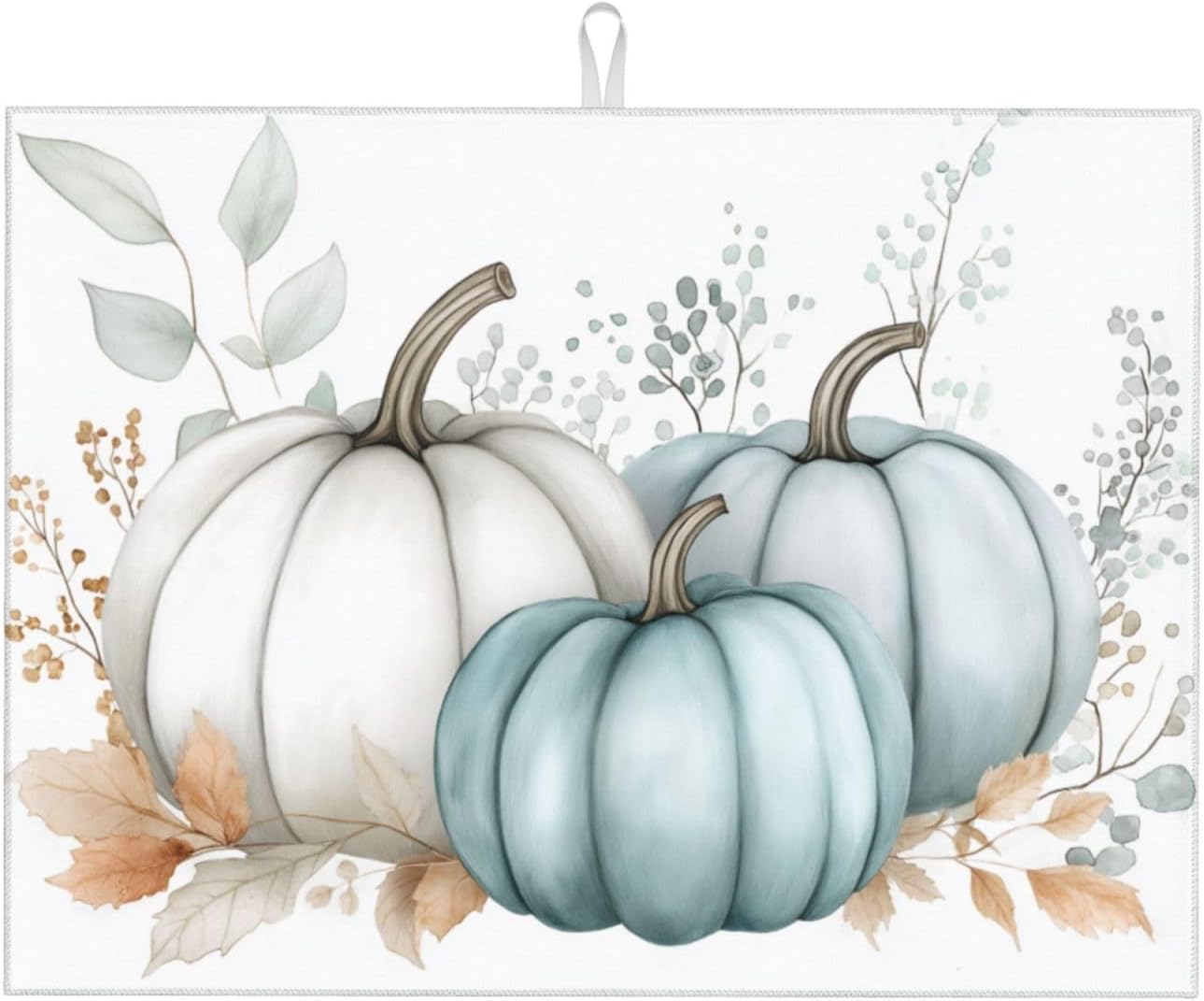 Dish Drying Mat Pastel Pumpkin Thanksgiving Leaf for Kitchen Counter Absorbent 18x24 Inch Microfiber Dishes Plate Glass Dry Draining Pad Reversible Washable