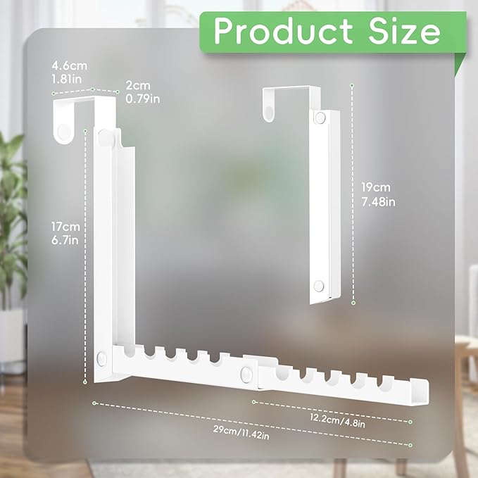 Over The Door Hooks, Extended Over The Door Clothes Hanger with 10 Ridges,Space-Saving Over The Door Rack,Door Hooks for Hanging Clothes,Larger Capacity Over The Door Hanger (1, White)