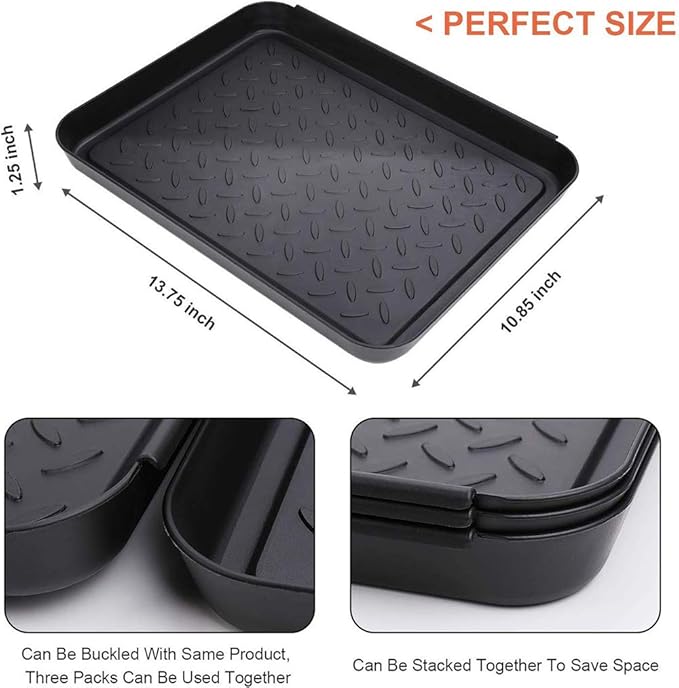 Boot Tray for Entryway,Pet Food Mat Tray,13.7*10.6*1.2 inch 3 Packs,Plastic Boot Mat Tray w/Lip,Dog Water Mat-Rubber Shoe Mat-Trash Can Mat-Wet Shoe Mats-Pet Food Tray-Suitable for Indoor and Outdoor