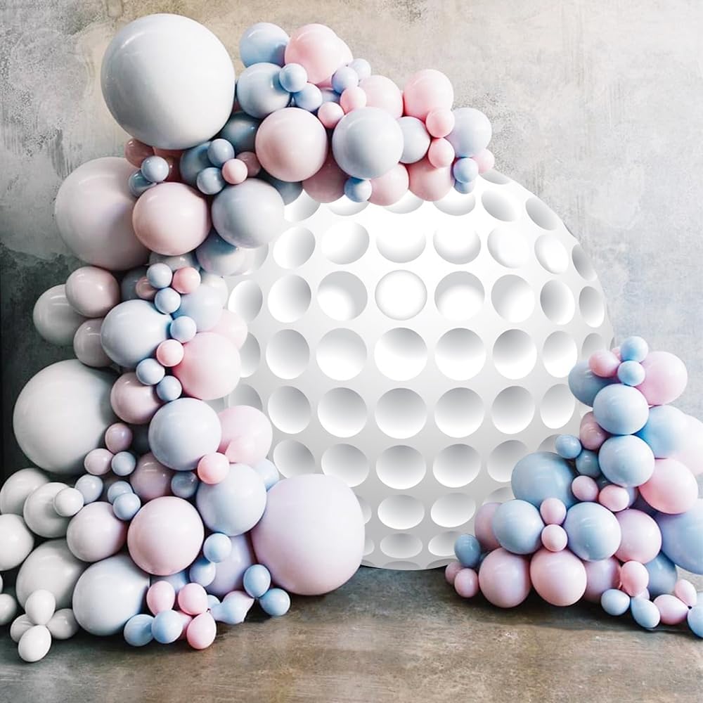 Laeacco 3x3ft Golf Theme Round Backdrop White Golf Ball Circle Backdrop Cover Golf Sports Themed Birthday Photo Background for Men Women Birthday Sports Match Games Club Party Portrait Booth Props