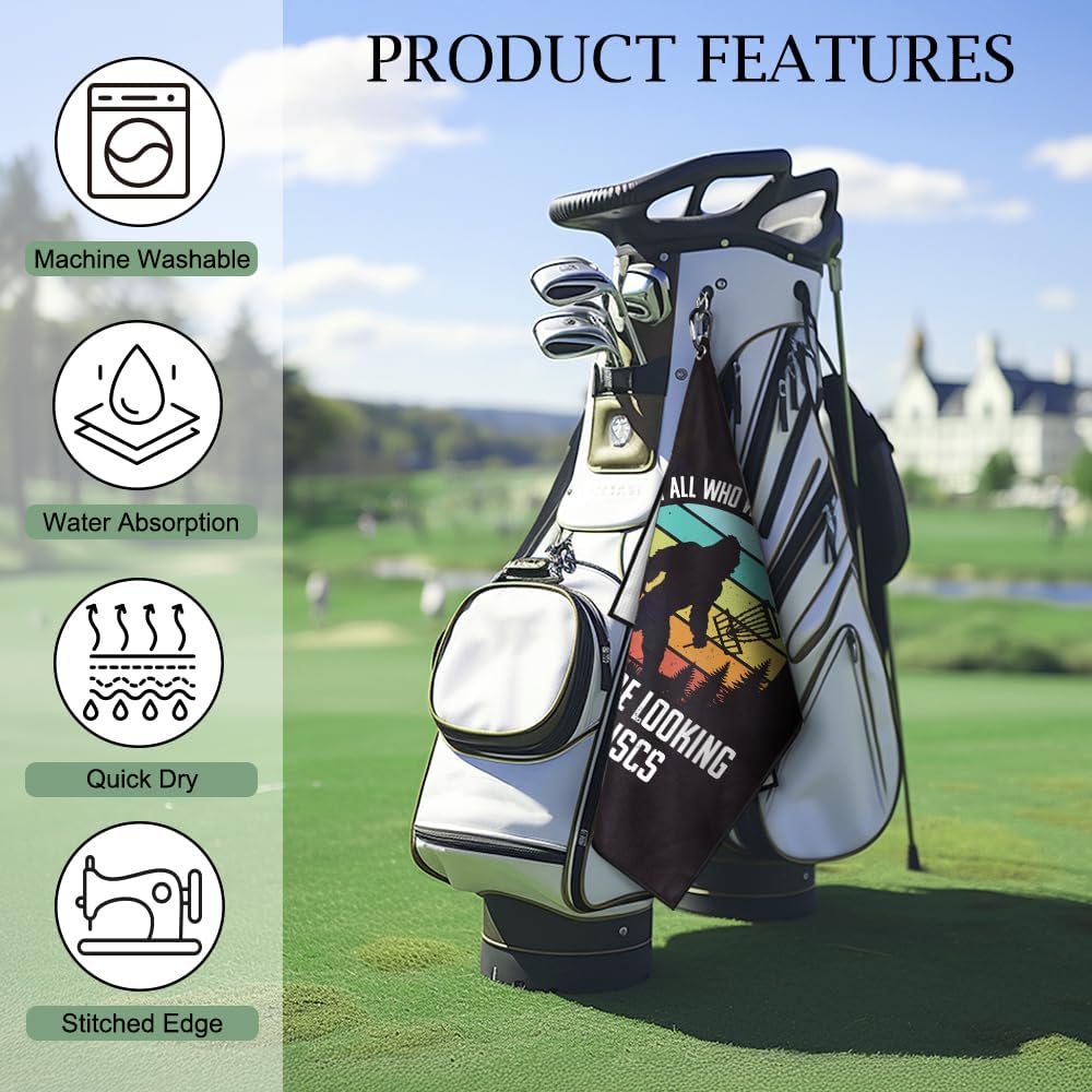 DYJYBMY Not All Who Wander are Lost Some are Looking for Discs Printed Golf Towel for Golf Bags with Clip, Funny Disc Golf Bigfoot Towel, Golf Towel Gifts for Disc Golfer Men Women Disc Golf Lovers